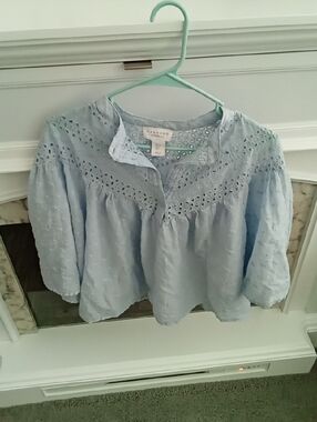 Beautiful Blue Summery Top W Eyelet Details